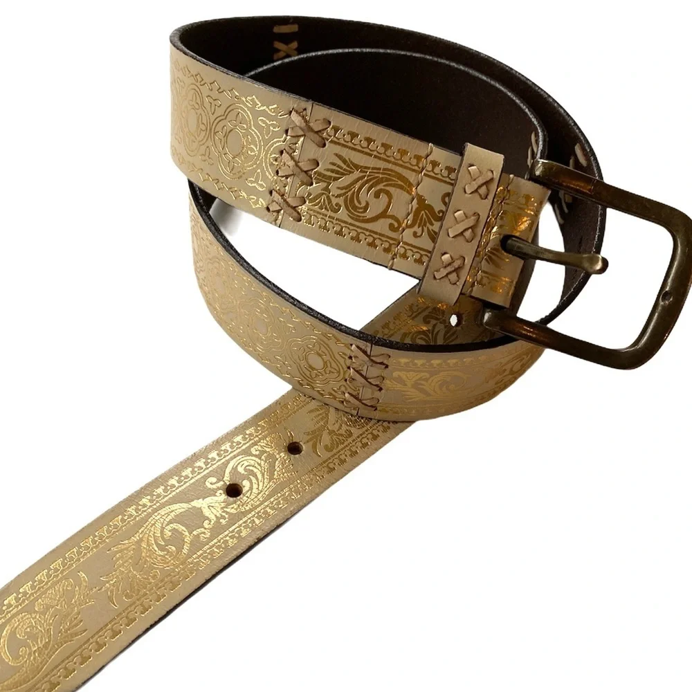 Men’s genuine leather belt size XL gold/yellow